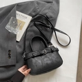 Minimalist black vintage PU leather handbag with decorative strap and crossbody option - Black without Pendant