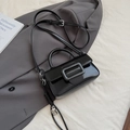 Elegant black patent leather square handbag with large rectangle buckle and strap - Black with Pendant