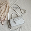 Elegant ivory white square handbag with silver buckle and heart pendant in minimalist style - White with Pendant