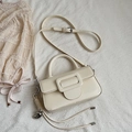Chic cream white small square leather handbag with shoulder strap and heart charm - Beige With Pendant