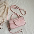 Pink leather square handbag with large buckle decoration and heart charm detail - Pink with Pendant