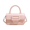 Pink minimalist crossbody square bag with elegant large buckle and adjustable strap - Pink Without Pendant