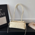Beige rectangular shoulder bag with silver star prints and thin cream straps - Yellow