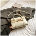 White leather mini square bag with gold heart buckle and adjustable shoulder strap - Off White