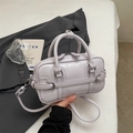 Light purple faux leather crossbody bag with top handles and stylish buckle details - No Pendant / Purple