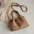 Sac seau en tissu marron avec poignées en cuir et bandoulière réglable - Marron