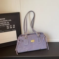 Elegant purple suede tote bag for women featuring gold hardware and side bow details - Purple Without Pendant