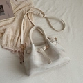 Sac seau minimaliste beige en toile et cuir pour femme avec bandoulière réglable - Blanc Cassé