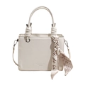 Chic beige mini square handbag with twisted handle and decorative silk scarf accessory - White Without Pendant