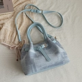 Sac fourre-tout bleu clair en toile avec poignées en cuir et bandoulière amovible - Bleu