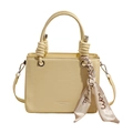Minimalist beige crossbody tote bag with spiral handle and decorative scarf detail - Yellow Without Pendant