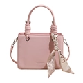Mini light pink pebbled leather square handbag with ribbon scarf and top handles - Pink Without Pendant