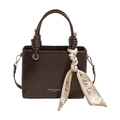 Mini coffee brown wrinkled leather tote bag with silk scarf and detachable strap - Brown No Pendant