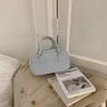 Minimalist light blue rectangle handbag with dual handles and gold zipper detail - Blue Without Charm