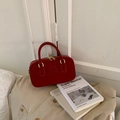 Minimalist burgundy suede handbag with gold zipper and dual handles for women - Red (No Pendant)