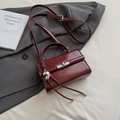 Deep red patent leather small square handbag with metal twist lock and heart pendant - Red (With Heart Pendant)