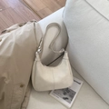 Sac hobo blanc crème rétro en cuir mat avec surpiqûres verticales sur le devant - Sans pendentif / Blanc