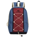 Outdoor drawstring backpack in red and blue contrast panels with bungee cord detail - Denim Blue