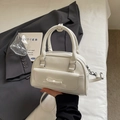 White mini bowling bag with bow decoration and adjustable shoulder strap for women - No Pendant / Off White