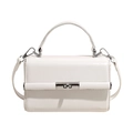 Minimalistische weiße Leder-Umhängetasche mit elegantem silbernem Metall-Drehverschluss - Weiß (Ohne Anhänger)
