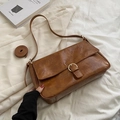 Bolso bandolera retro marrón de cuero encerado con hebilla dorada y correa ajustable - Marrón Amarillento