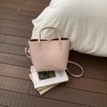 Minimalist light pink leather bucket bag with top handles and adjustable strap - Pink Without Pendant