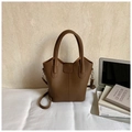 Vintage brown leather bucket bag with lychee texture and detachable shoulder strap - Brown No Pendant