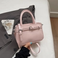 Pink retro crossbody bag in wave texture leather with decorative silver buckles - Pink Without Pendant