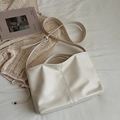 Bolso tote vintage de cuero PU blanco crema con asas dobles y correa ajustable para hombro - Blanco