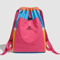 Lightweight nylon drawstring backpack with colorful color-blocking and front buckle - Berry Pink