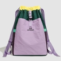 Contrast color patchwork nylon drawstring backpack in purple and dark green with logo - Fog Purple