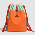 Lightweight drawstring backpack featuring vibrant orange, green, and pink color blocking - Warm Orange