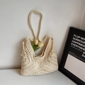 Elegante borsa tote in maglia bianco crema con nappe e motivo a trama traforata - Bianco Sporco
