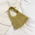 Fashionable grass green woven hollow handbag with stylish mesh tote design for women - Yellow