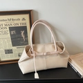 Chic cream white PU leather shoulder bag with sleek metal buckle and minimalist twin handles - Off-white