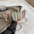 Rainbow striped woven crossbody bag with white rope strap and silver hardware details - White