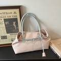 Pink and blue leather tote bag for women with minimalist design and large capacity - Pink