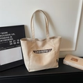 Sac cabas en toile beige avec poche à carreaux marron et grandes anses pour femme - Blanc Cassé