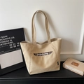 Sac fourre-tout en toile beige avec poche à carreaux marron et grande capacité de loisirs - Kaki