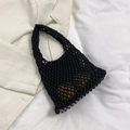 Minimalist black woven mesh tote bag with镂空 hollow rope design for summer beach wear - Black