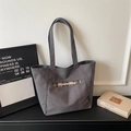 Sac fourre-tout gris en toile avec poche à carreaux marron et grande capacité d'épaule - Brun Foncé