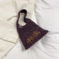 Deep purple handmade woven tote bag with hollow mesh design for beach and travel - Purple