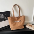 Sac fourre-tout tendance en toile kaki avec poche à carreaux et grande capacité - Marron