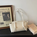 Chic cream white oversized tote bag with wrinkled texture and knotted handles - Rice White (No Pendant)