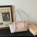 Pink faux leather tote bag with wrinkled texture and knotted shoulder strap detail - Pink Without Pendant