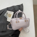Light purple square handbag in glossy leather with gold hardware and shoulder strap - Purple