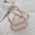 Pink crossbody square bag in faux leather and corduroy with adjustable shoulder strap - Pink