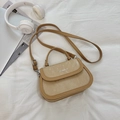 Chic khaki small crossbody bag with fashion text detail on white textured background - Khaki