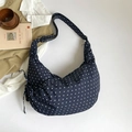 Borsa tote in tela blu scuro a pois bianchi con elegante decorazione a fiocco laterale - Blu
