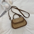 Petit sac carré bandoulière marron en tissu texturé avec finitions en cuir élégant - Marron